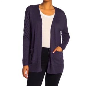 Madewell Open Front Pocketed Purple Slub Cardigan Medium